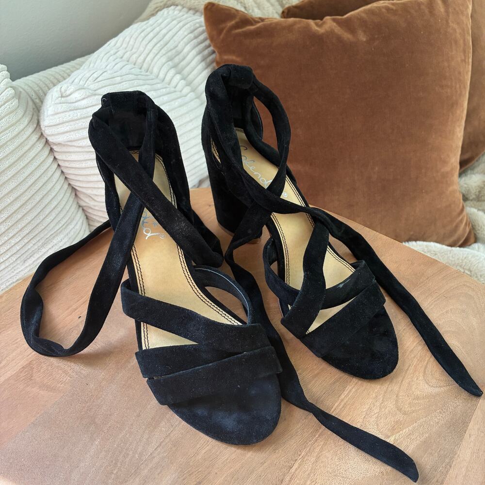 Splendid Fergie Black Suede Wrap Lace Up Heels Size 9